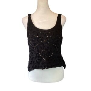 Roxy Womens Y2K Studded Crochet Lace Tank Top S Black Festival Edgy Rocker Layer